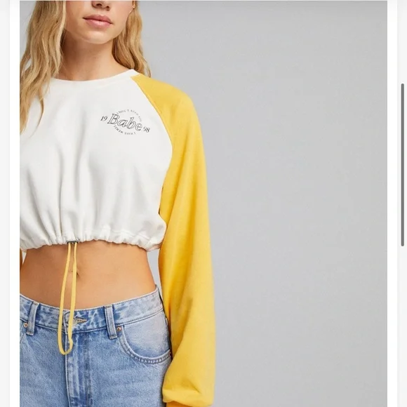 Bershka Zara yellow/white cropped sweatshirt size small - Picture 7 of 10